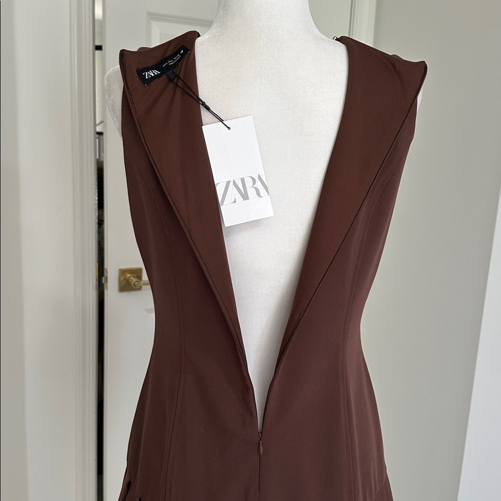 Zara Chocolate Brown Box Pleated Sleeveless Mini Dress - Picture 7 of 12